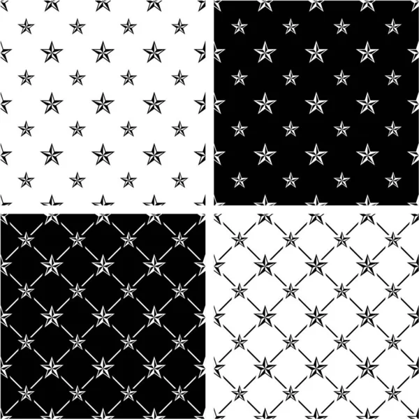 Black & White Color Nautical Star Big & Small Seamless Pattern S — Stock Vector