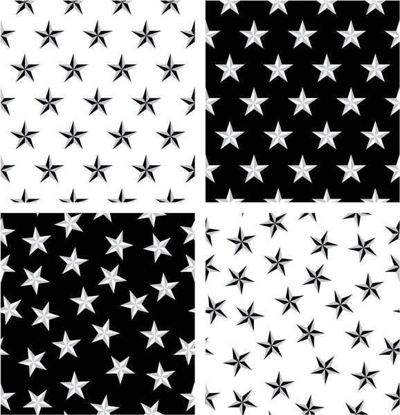 Silver & Black Color Nautical Star Aligned & Random Seamless Pat — Stock Vector