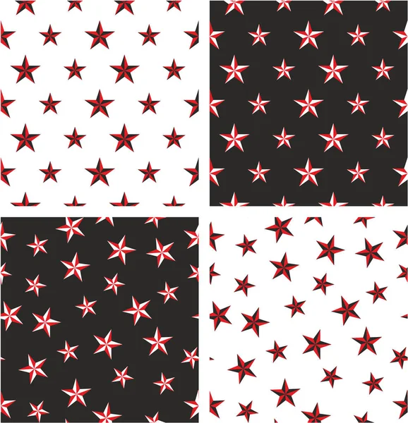 Röd & svart färg nautisk stjärna stor & liten justerad & Random Sea — Stock vektor
