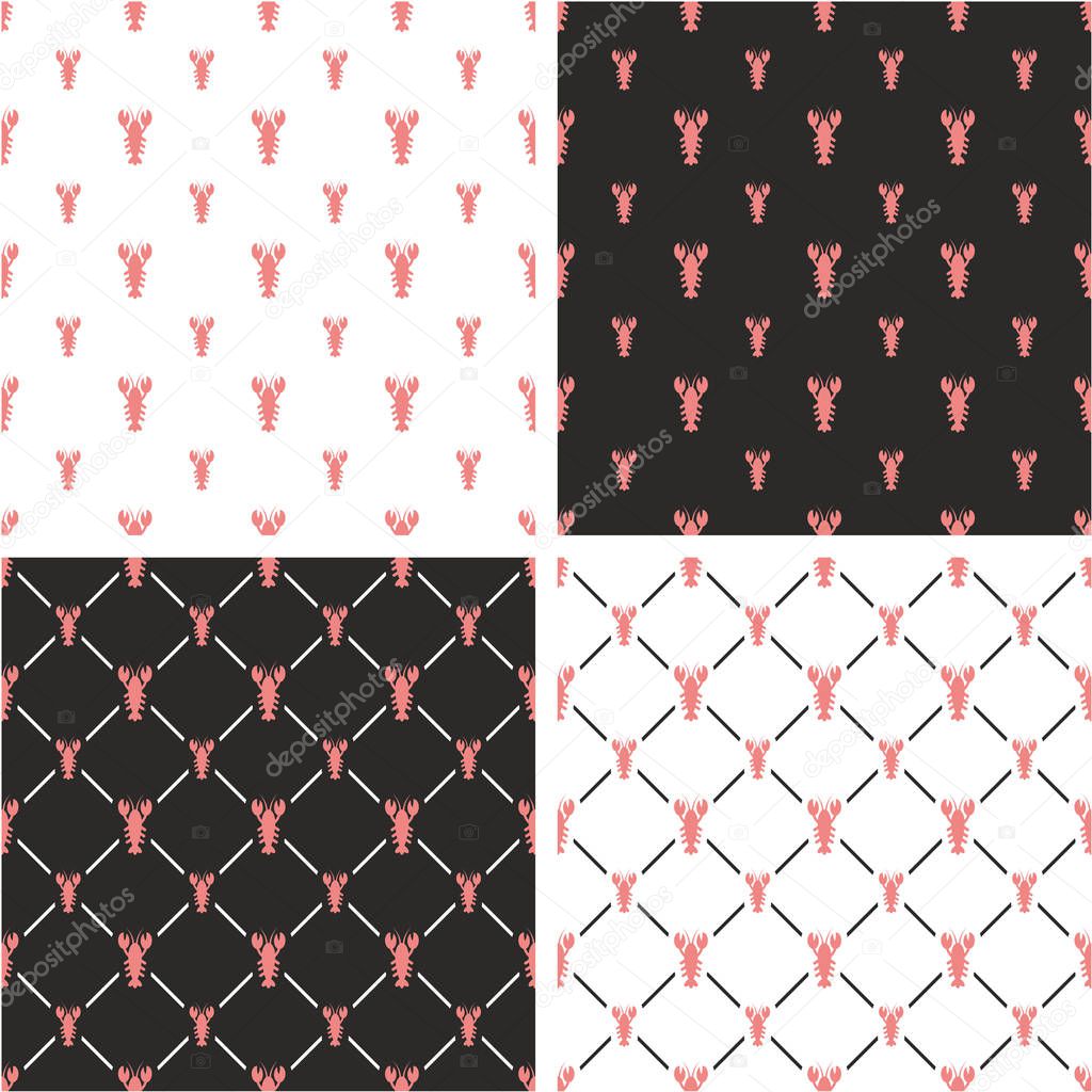 Lobster Big & Small Seamless Pattern Color Set