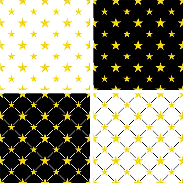 Cor de ouro Estrela náutica Conjunto de padrões sem costura grande e pequeno — Vetor de Stock