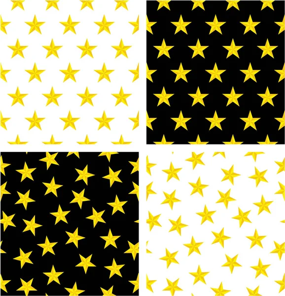 Estrela náutica de cor dourada alinhada & conjunto de padrão sem costura aleatória — Vetor de Stock