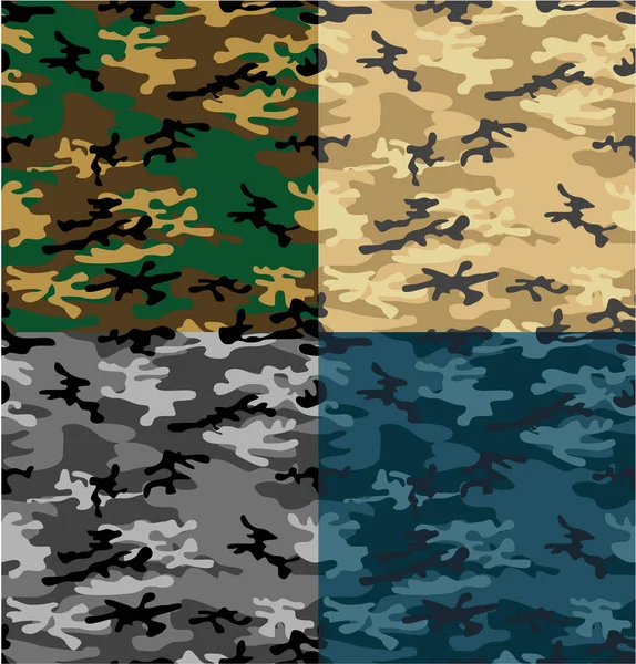Vier soorten leger camouflage naadloze vector patroon of naden — Stockvector