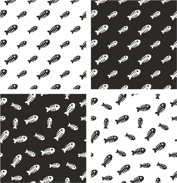 Dead Fish Big & Small Aligned & Random Seamless Patterset — стоковый вектор