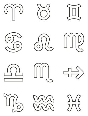 Zodiac Sembolleri İnce Satır Vektör Çizimi