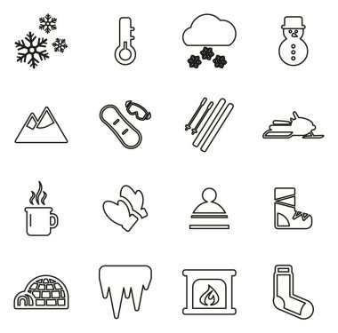 Winter Icons Thin Line Vector Illustration Set