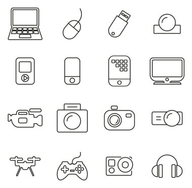 Teknoloji veya Çokluortam veya Gadget Simgeleri İnce Satır Vektör İltihabı
