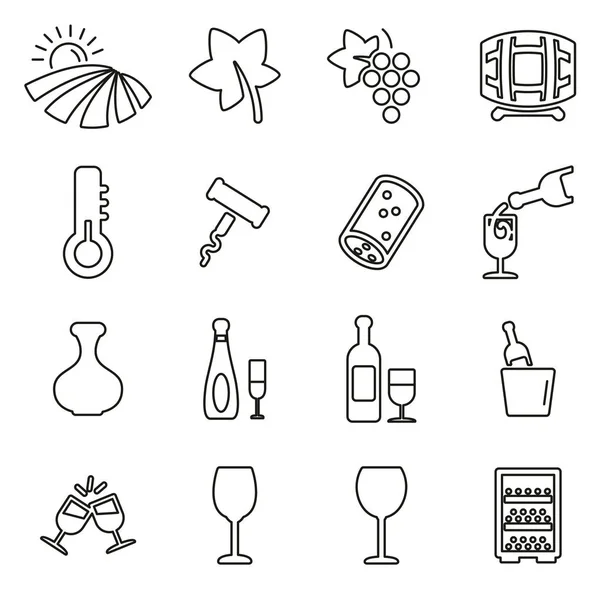 Wein Symbole dünne Linie Vektor Illustration Set — Stockvektor