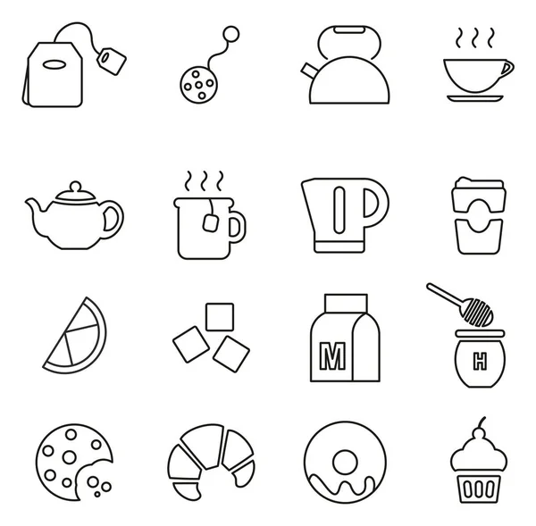 Set illustrazione vettoriale di tè o bevande calde icone linea sottile — Vettoriale Stock