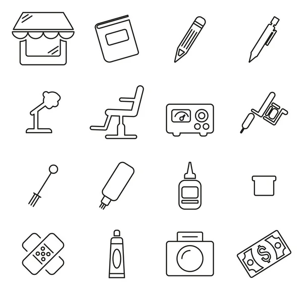 Conjunto de ilustração de vetores de linha fina de ícones de salão de tatuagem — Vetor de Stock
