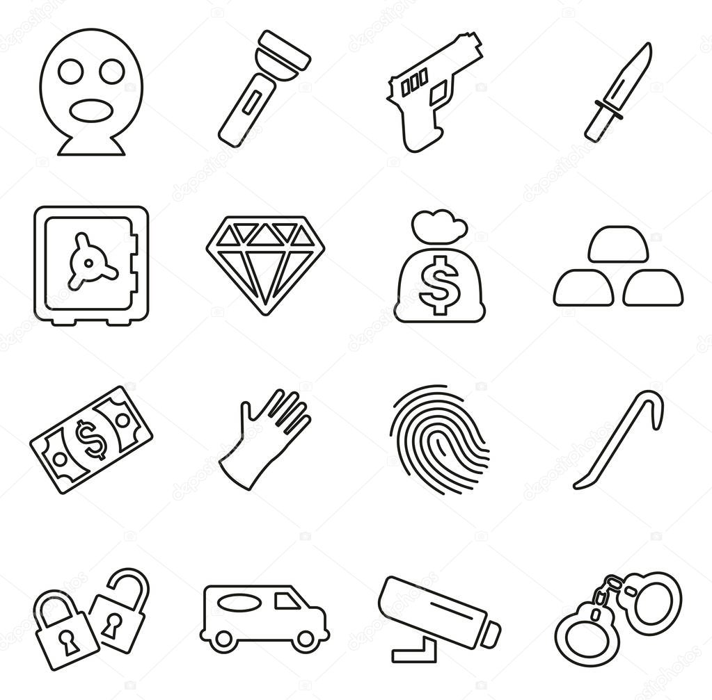 Thief or Robber or Crook or Burglar Icons Thin Line Vector Illus