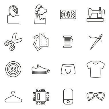 Sweatshop Fabrikası Simgeleri İnce Satır Vektörü İllüstrasyon Ayarları
