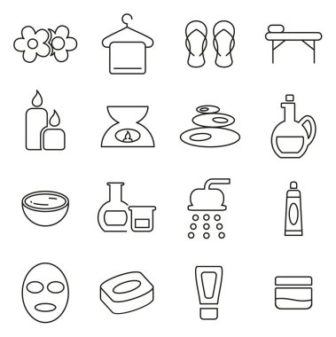 Spa ya da Sağlık Simgeleri İnce Satır Vektör Çizimi