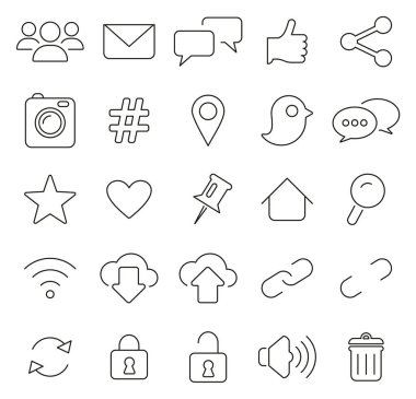 Sosyal Ortam Simgeleri İnce Satır Vektörü İllüstrasyon Ayarları