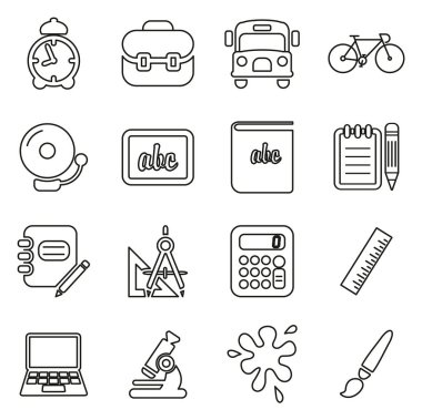 Okul veya Eğitim Simgeleri İnce Satır Vektör İllüstrasyonu Ayarları