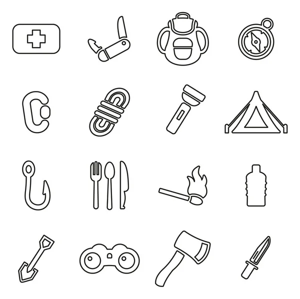 Kit de supervivencia Iconos Set de ilustración vectorial de línea delgada — Vector de stock