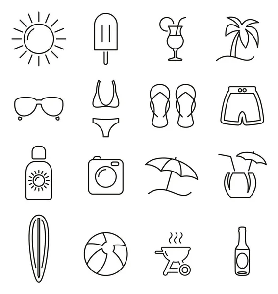 Conjunto de ilustración vectorial de línea delgada de iconos de verano — Vector de stock