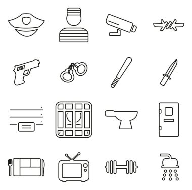 Cezaevi Sistemi veya Mahkûm Simgeleri İnce Satır Vektörü Illustrati