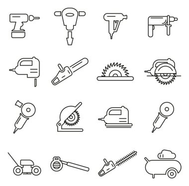 Güç Araçları veya Elektrikli Araçlar Simgeleri İnce Satır Vektörü Resimleri