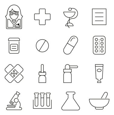 Pharmacy or Drugstore Icons Thin Line Vector Illustration Set clipart