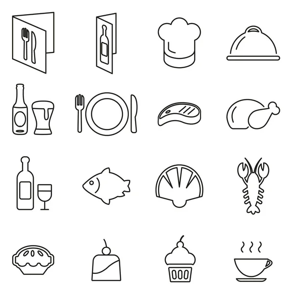 Conjunto de ilustración vectorial de línea delgada de iconos de restaurante o cena — Vector de stock