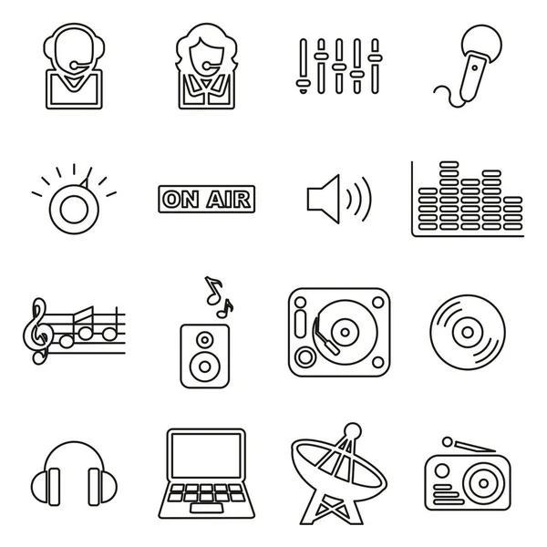 Radio Station or Radio Show Icons Thin Line Vector Illustration — стоковий вектор