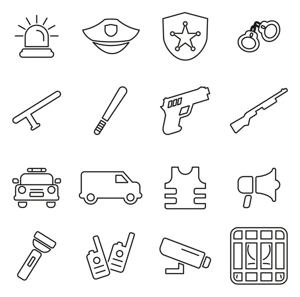 Iconos de la fuerza policial Set de ilustración vectorial de línea delgada — Archivo Imágenes Vectoriales
