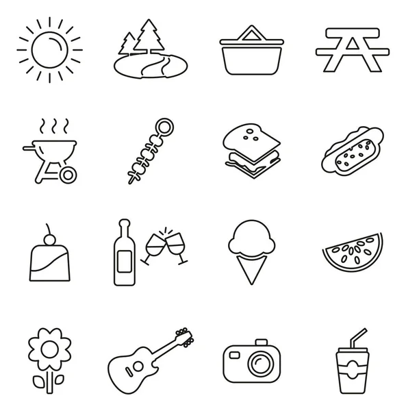 Icônes de barbecue pique-nique ou extérieur Illustration vectorielle en ligne mince S — Image vectorielle