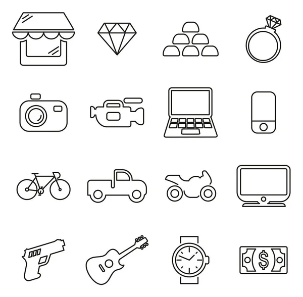 Pawn Shop or Second Hand or Thrift Store Icons Thin Line Vector — стоковий вектор