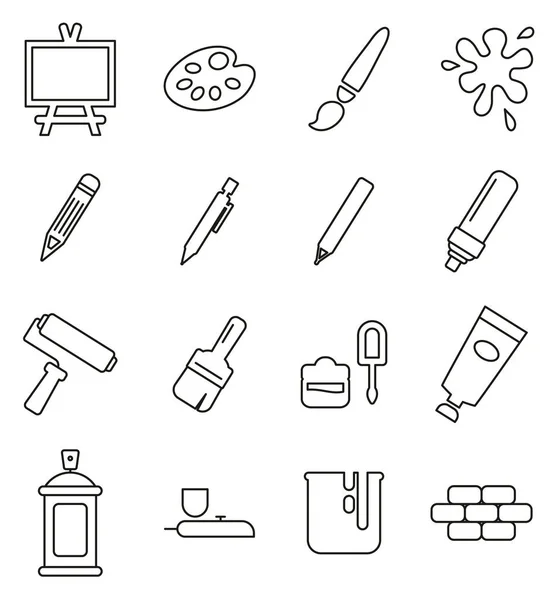 Illustration vectorielle de ligne mince d'icônes d'équipement de peinture ou de dessin — Image vectorielle