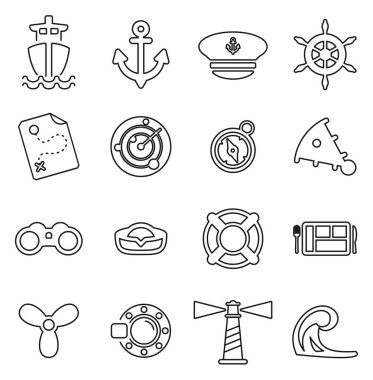 Denizcilik Gemisi ve Ekipman Simgeleri İnce Çizgi Vektörü ResimleriComment 