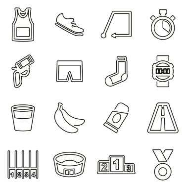 Marathon Spor Yarışı Simgeleri İnce Satır Vektör Çizimi