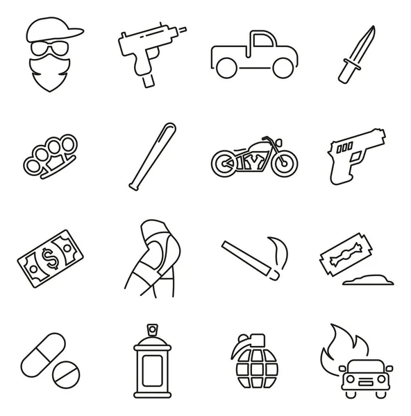 Modern Gangster or Outlaw Gang Icons Thin Line Vector Illustrati — Stock Vector