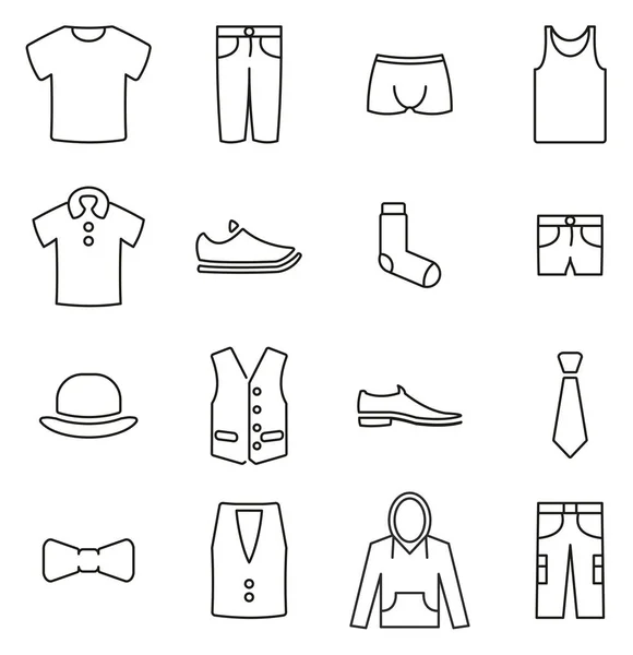 Abbigliamento Uomo o Abbigliamento Icone Linea Sottile Vettore Illustrazione Se — Vettoriale Stock