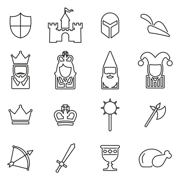 Iconos de tiempo y cultura medievales Set de ilustración vectorial de línea delgada — Vector de stock