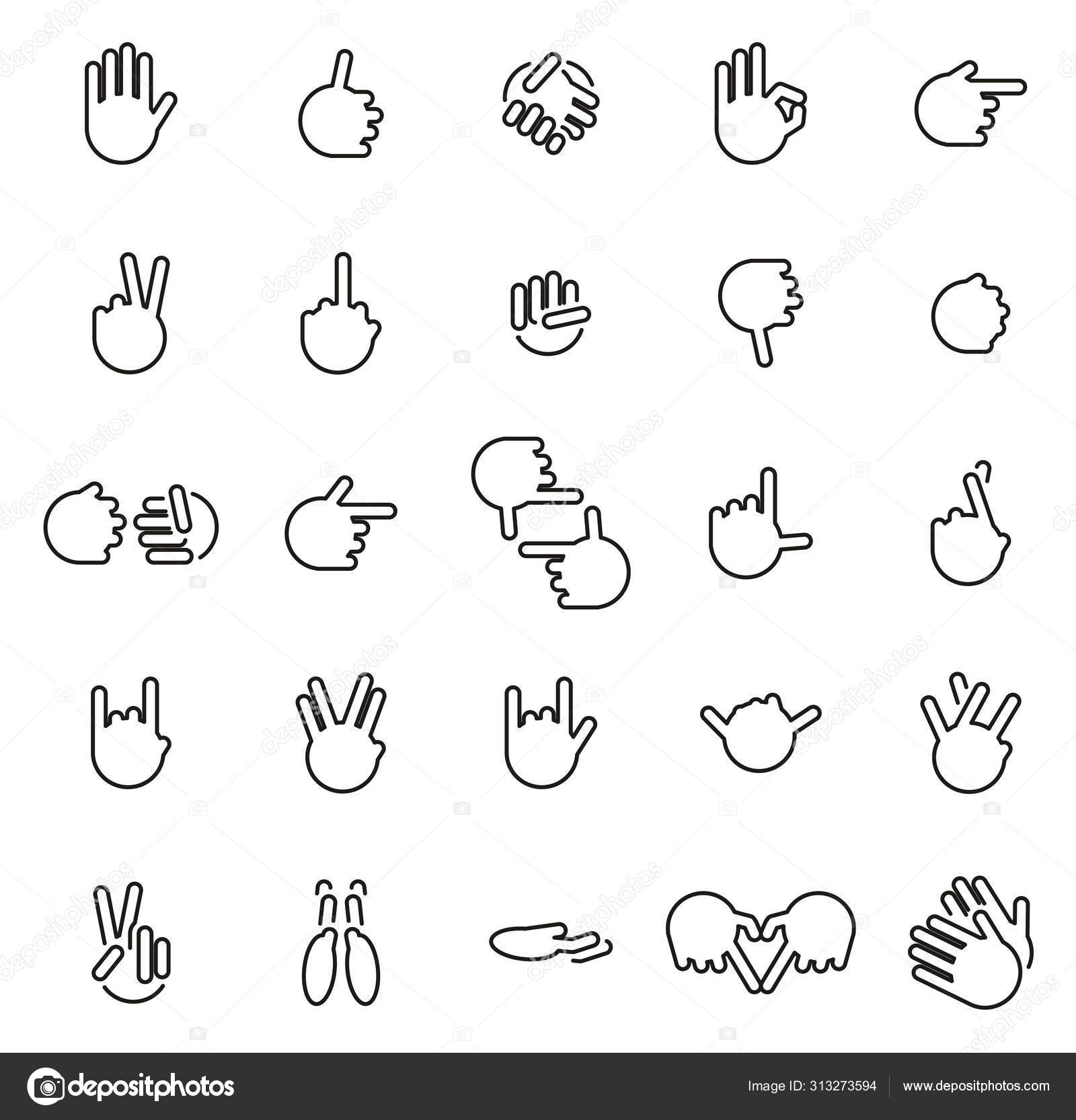 Hand Signs or Hand Gestures Icons Thin Line Vector Illustration — Stock ...