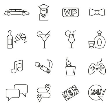 Limuzin Servis Simgeleri İnce Satır Vektörü İllüstrasyonu Ayarlandı