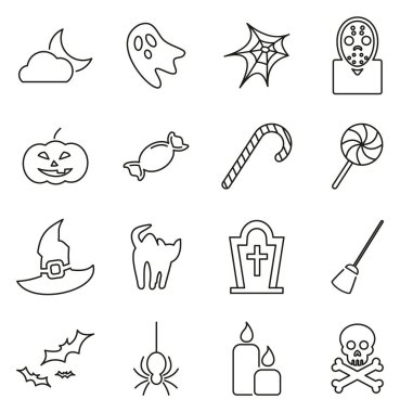 Cadılar Bayramı Tatil ve Kültür Simgeleri İnce Satır Vektörü Resimleri 