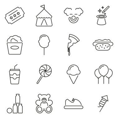 Fuar veya Karnaval Simgeleri İnce Çizgi Vektör Çizimi