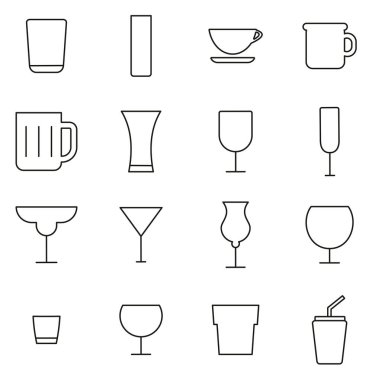 Bardak ya da İçme Gözlüğü Simgesi İnce Çizgili Vektör İllustrat