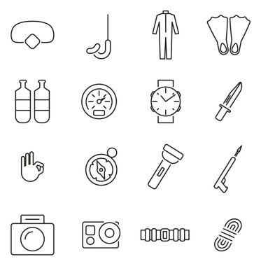 Dalgıç ve Sualtı Dalış Vites Simgeleri İnce Çizgi Vektörü Illustrati