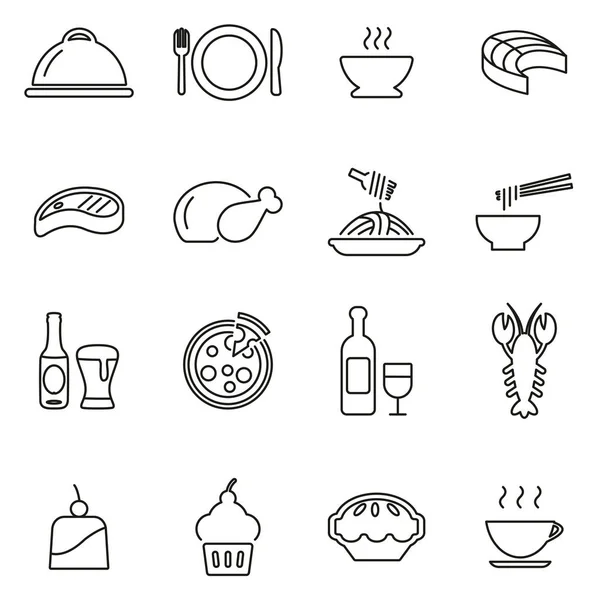 Almuerzo o comida exclusiva en el restaurante Iconos Thin Line Vector Illust — Archivo Imágenes Vectoriales