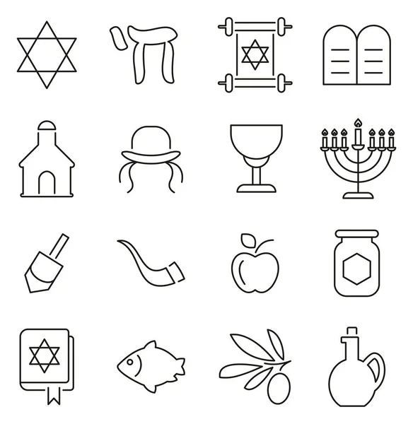 Judaísmo Religião & Itens Religiosos Ícones Linha Fina Vector Illust — Vetor de Stock