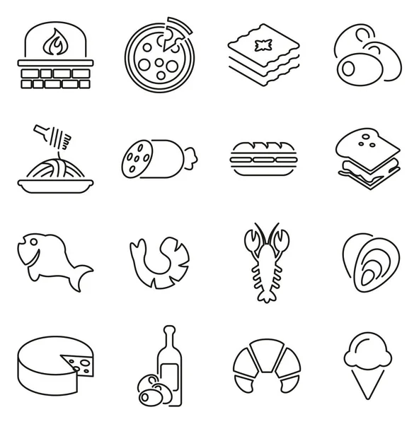Iconos de comida tradicional italiana Set de ilustración vectorial de línea delgada — Vector de stock