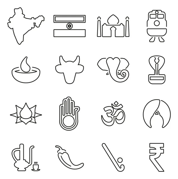 Indien country & culture icons thin line vector illustration set — Stockvektor