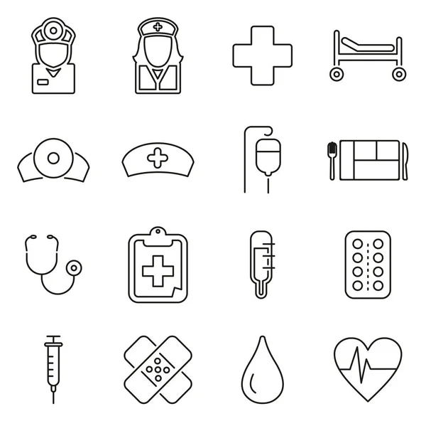 Equipo y personal del hospital Iconos Línea delgada Vector Ilustración S — Archivo Imágenes Vectoriales