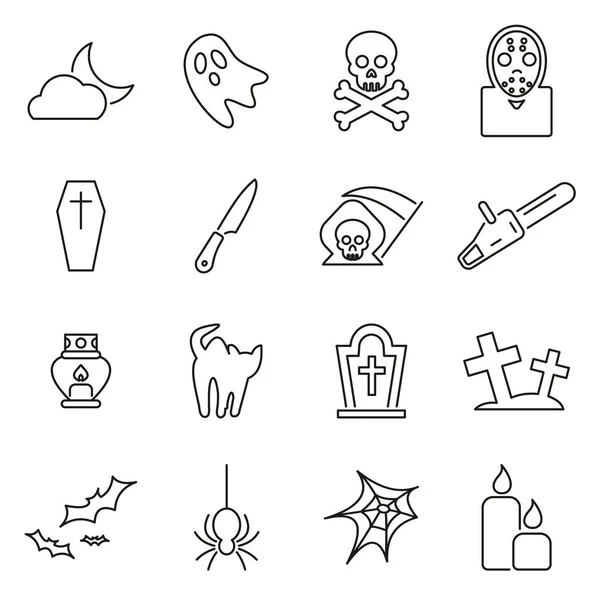 Conjunto de ilustración vectorial de línea delgada de iconos de terror o miedo — Vector de stock