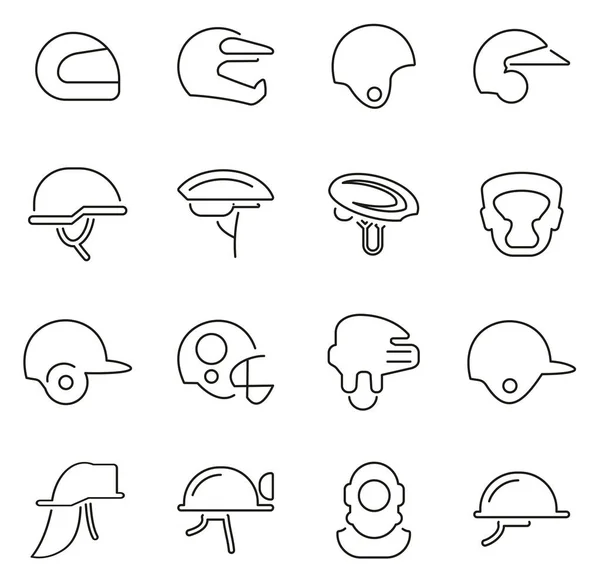 Ikony helmy nebo bezpečnostní přilby Sada vektorů tenké linky — Stockový vektor