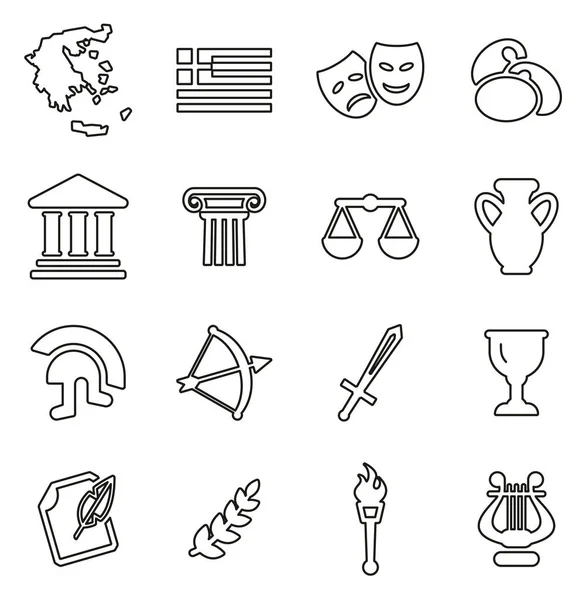 Griechenland Land & Kultur Symbole dünne Linie Vektor Illustration Set — Stockvektor