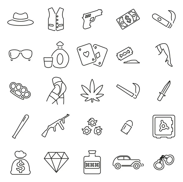 Gángster o mafia o iconos criminales Thin Line Vector Illustratio — Vector de stock